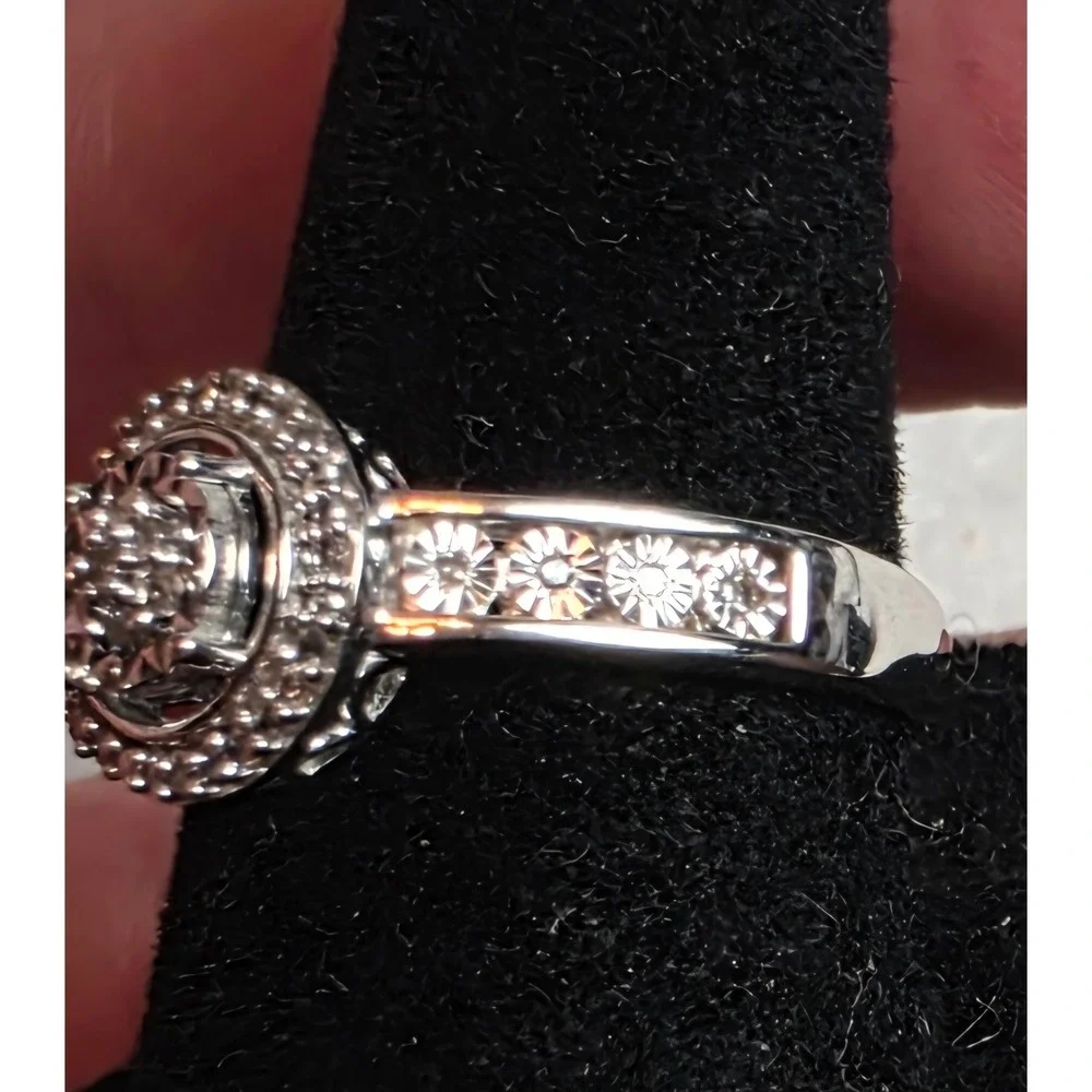 Round Brilliant 1/5 ct Natural Diamond Halo Ring Sterling Silver 925 Size 7